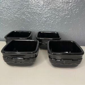 Longaberger Basket Co Pottery Soft Square 3.5” Bowl Ebony Dessert 4 bowls set